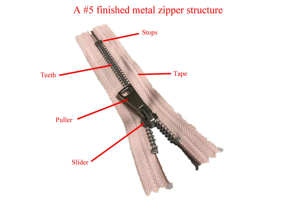 A #5 finished metal zipper structure